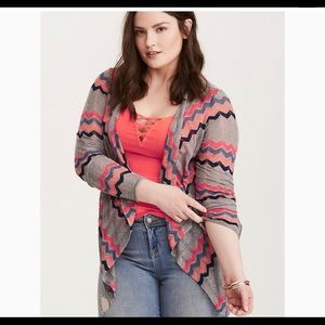 Torrid Chevron Pointelle Knit Drape Front Cardigan